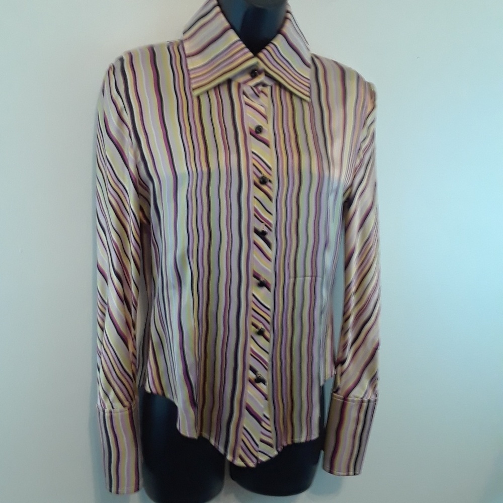 St. John women's silk long sleeve button-down blou - Picture 3 of 8